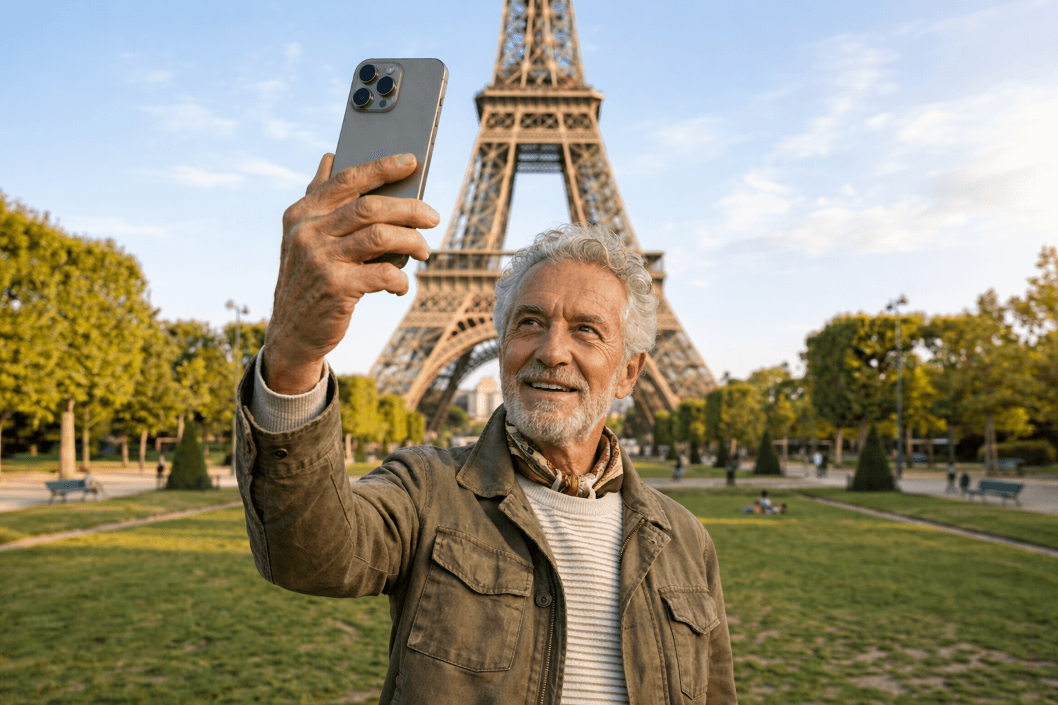 Selfie tirada com iPhone 16 em ambiente externo com boa iluminação