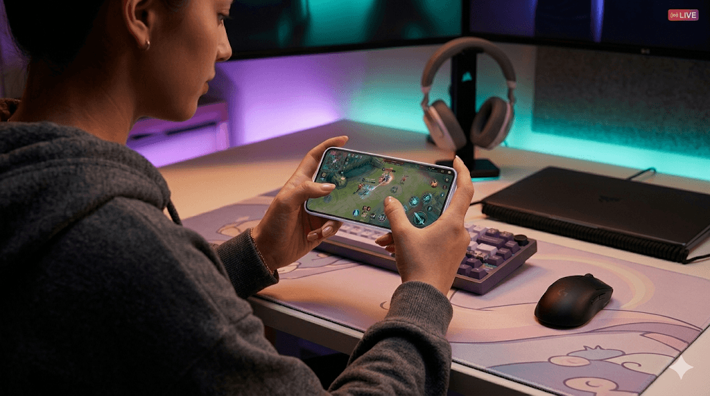 Pessoa jogando game pesado no OnePlus 15 em tela cheia com alta fluidez